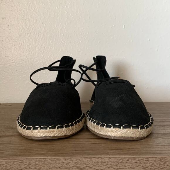 Eileen Fisher Flats Lace Leather Espadrille Closed Toe Strappy Black 8 US Jute - Picture 5 of 12